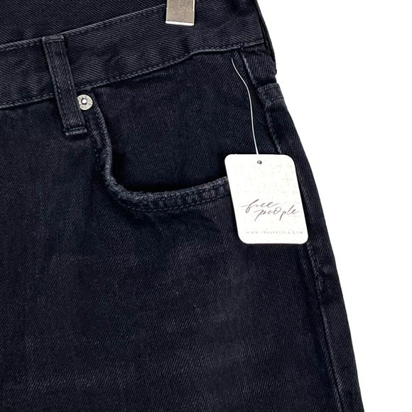 Free People Maggie Mid Rise Straight Jeans Sz 30 Distressed Washed Black Denim - Picture 5 of 11